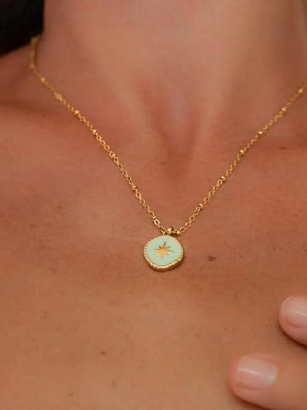 New - Gold Plated Starburst‎ Necklace in Turquoise Coin Sterling Silver